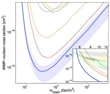 Exclusion regions for WIMP Dark Matter from direct detection experiments.